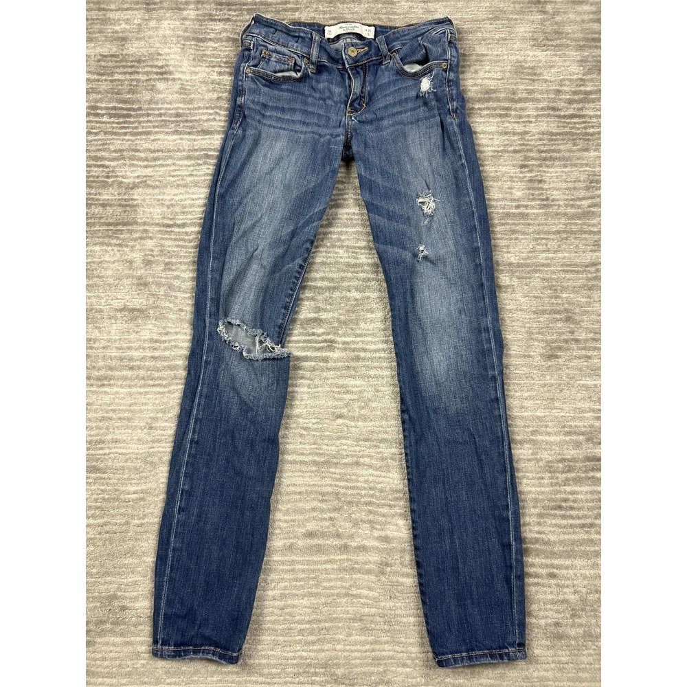Abercrombie & Fitch Jeans Womens 0 Blue A&F super Skinny Denim Distressed